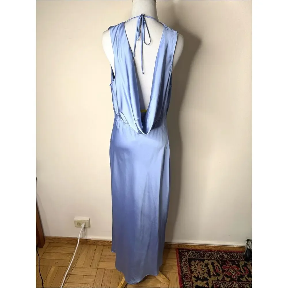 Abercrombie Pale Blue Satin Cowl Back Maxi Dress